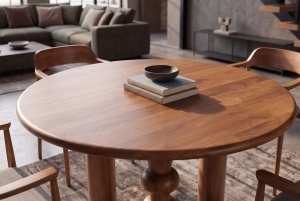 MASA DE DINING ARTE ROTUNDA 120CM, REALIZATA DIN LEMN MASIV DE MANGO, DE CULOARE MARO - Img 4