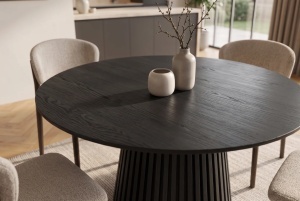 MASA DE DINING ROTUNDA VALHALLA 120CM, REALIZAT DIN LEMN DE STEJAR SI BLATUL DIN MDF SI FURNIR STEJAR, CULOARE NEAGRA - Img 5