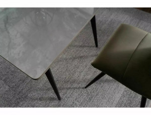 MASA DINING, 140 CM, EFECT DE MARMURA GRI/NEGRU MAT, BLAT DIN CERAMICA SI PICIOARE DIN METAL, STIL MODERN - Img 6