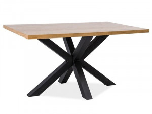 MASA DINING CROSS, 180 CM, STEJAR/NEGRU, BLAT DIN FURNIR NATURAL SI PICIOARE DIN METAL, STIL MODERN - Img 5