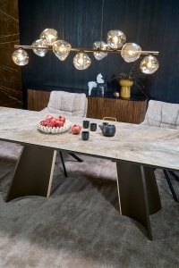 MASA DINING ELEGANTA STIL VESNA, EXTENSIBILA, 180-260/90/76 cm, CONFECTIONATA DIN OTEL, CERAMICA SI STICLA - Img 5