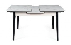 MASA DINING EXTENSIBILA,, 120/160 CM, EFECT DE MARMURA ALBA/NEGRU, BLAT DIN CERAMICA SI PICIOARE DIN LEMN, STIL MODERN - Img 8