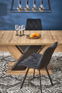 MASA DINING EXTENSIBILA BRANDON, STEJAR WOTAN/NEGRU, 160/200 CM, DIN PAL MELAMINAT, STIL MODERN - Img 2