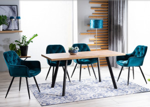 MASA DINING EXTENSIBILA BRICK, 120/160 CM, STEJAR ARTISAN/NEGRU, BLAT DIN MDF, FURNIR SI PICIOARE DIN METAL, STIL MODERN - Img 4