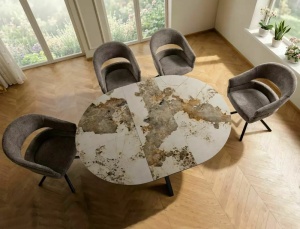 MASA DINING EXTENSIBILA CERAMIC, 120/160 CM, ALB LUCIOS/NEGRU MAT, CONFECTIONATA DN METAL, CERAMICA SI STICLA SECURIZATA - Img 5