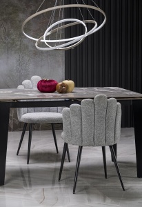 MASA DINING EXTENSIBILA FELIX, 141-201 CM, EFECT DE MARMURA GRI/NEGRU, DIN MARMURA, STICLA SI METAL, STIL MODERN - Img 6