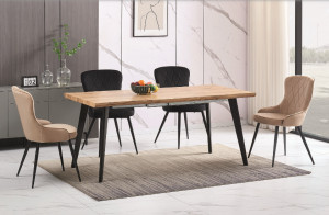 MASA DINING EXTENSIBILA FRESNO, 150/210 CM, STEJAR/NEGRU, BLAT DIN MDF, FURNIR SI PICIOARE DIN METAL, STIL MODERN - Img 1