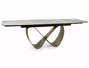MASA DINING EXTENSIBILA INFINITY, 160/240 CM, EFECT DE MARMURA ALBA-AURIU/CUPRU, DIN CERAMICA, STICLA SI METAL, SIGNAL - Img 12