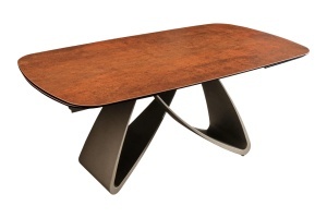 MASA DINING EXTENSIBILA INFINITY 180-220-260CM, REALIZATA DIN METAL SI BLAT DIN STICLA SI CERAMICA, CULOARE MARO RUGINIU/SAMPANIE