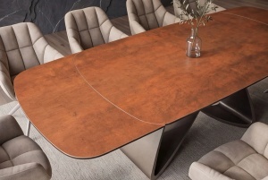 MASA DINING EXTENSIBILA INFINITY 180-220-260CM, REALIZATA DIN METAL SI BLAT DIN STICLA SI CERAMICA, CULOARE MARO RUGINIU/SAMPANIE - Img 11