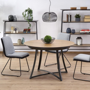 MASA DINING EXTENSIBILA MORETTI, STEJAR AURIU/GRI/NEGRU, 118/148 CM, BLAT DIN MDF SI PICIOARE DIN METAL, STIL VINTAGE - Img 2