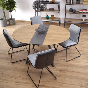 MASA DINING EXTENSIBILA MORETTI, STEJAR AURIU/GRI/NEGRU, 118/148 CM, BLAT DIN MDF SI PICIOARE DIN METAL, STIL VINTAGE - Img 3
