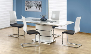 MASA DINING EXTENSIBILA NOBEL, ALB/NEGRU/CROM, 160/200 CM, DIN MDF LACUIT SI METAL, STIL MODERN