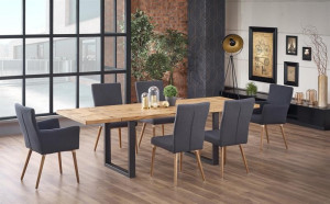 MASA DINING EXTENSIBILA PEREZ, STEJAR/NEGRU, 160/250 CM, BLAT DIN MDF SI PICIOARE DIN METAL, STIL VINTAGE - Img 2