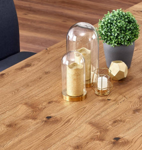 MASA DINING EXTENSIBILA PEREZ, STEJAR/NEGRU, 160/250 CM, BLAT DIN MDF SI PICIOARE DIN METAL, STIL VINTAGE - Img 6