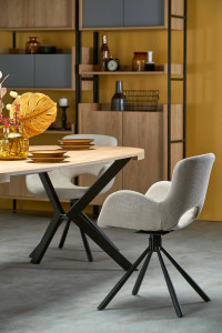 MASA DINING EXTENSIBILA PERONI, STEJAR AURIU/NEGRU, 100/250 CM, BLAT DIN MDF SI PICIOARE DIN METAL, STIL MODERN - Img 7