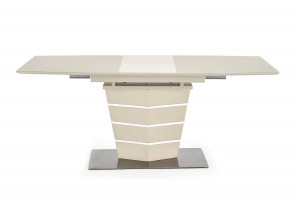 MASA DINING EXTENSIBILA SORENTO, BEJ MAT/CROM, 140/180 CM, BLAT DIN STICLA, MDF SI PICIOR DIN METAL, STIL MODERN - Img 5