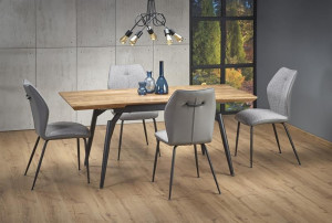 MASA DINING EXTENSIBILA STIL CAMBELL, STEJAR NATURAL/NEGRU, 140/180 CM, BLAT DIN MDF SI PICIOARE DIN METAL, STIL VINTAGE - Img 2