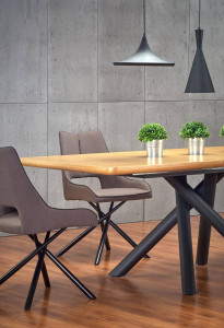 MASA DINING EXTENSIBILA STIL DERRICK, STEJAR/NEGRU, 160/200 CM, BLAT DIN MDF SI PICIOARE DIN METAL, STIL MODERN - Img 4