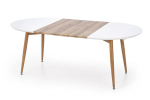 MASA DINING EXTENSIBILA STIL EDWARD, STEJAR MIERE/ALB, 120/200 CM, BLAT DIN MDF SI PICIOARE DIN METAL , STIL MODERN - Img 6