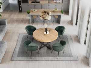 MASA DINING EXTENSIBILA STIL MERCY, STEJAR AURIU/NEGRU, 120/160 CM, BLAT DIN MDF SI PICIOARE DIN METAL, STIL MODERN - Img 2