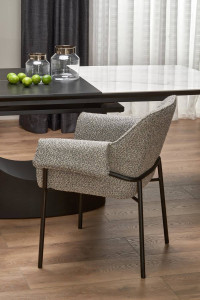 MASA DINING EXTENSIBILA STIL OSMAN, ALB CU EFECT DE MARMURA/NEGRU, 160/220 CM, DIN CERAMICA SI METAL, STIL MODERN - Img 3