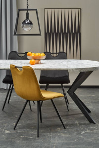 MASA DINING EXTENSIBILA STIL PERONI, CU EFECT DE MARMURA ALBA/NEGRU, 100/250 CM, DIN MDF SI METAL, STIL MODERN - Img 3