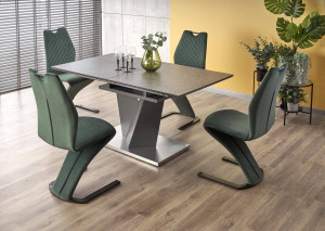 MASA DINING EXTENSIBILA STIL SALVADOR, GRI INCHIS/CROM, 160/200 CM, BLAT DIN STICLA, MDF SI PICIOARE DIN METAL, STIL MODERN - Img 2