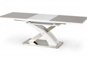 MASA DINING EXTENSIBILA STIL SANDOR 2, GRI/ALB/CROM, 160/220 CM, DIN STICLA, MDF SI METAL, STIL MODERN - Img 2