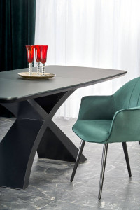 MASA DINING EXTENSIBILA STIL SILVESTRO, GRI INCHIS/NEGRU, 180/220 CM, BLAT DIN STICLA, MDF SI PICIOR DIN METAL, STIL MODERN - Img 5