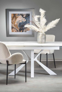 MASA DINING EXTENSIBILA STIL VIVALDI, CU EFECT DE MARMURA ALBA/ALB, 160/200 CM, DIN CERAMICA SI METAL, STIL MODERN - Img 3