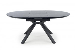 MASA DINING EXTENSIBILA VERTIGO, CU EFECT DE MARMURA NEAGRA/NEGRU, 130/180 CM, DIN MDF, STICLA SI METAL, STIL MODERN - Img 2