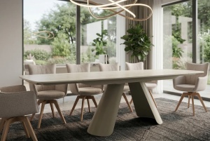MASA DINING EXTENSIBILA VOGUE 160-240CM, REALIZATA DIN CADRUL METALIC SI BLAT CERAMIC, CULOARE BEJ/SAMPANIE, INVICTA INTERIOR - Img 6