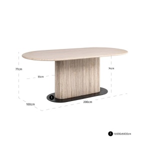 MASA DINING LA CANTERA BEIGE, 213519, 200CM, CONFECTIONATA DIN TRAVERTIN SI METAL, BEJ/NEGRU, STIL MODERN - Img 6