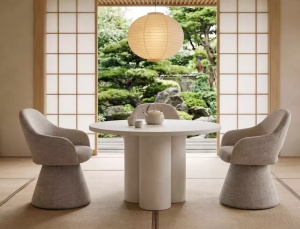 MASA DINING/LIVING ROTUNDA, ECRU, 120/74 CM, CONFECTIONATA DN MDF SI MICROCIMENT - Img 6