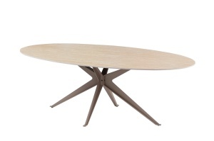 MASA DINING OVALA, TRAVERTIN 220CM, REALIZATA DIN CERAMICA SI METAL, CULOARE GRI SAMPANIE, INVICTA INTERIOR - Img 5