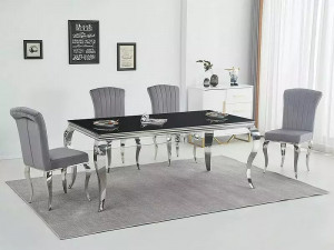 MASA DINING PRINCE, NEGRU/CROM, 180 CM, BLAT DIN STICLA SECURIZATA SI METAL, STIL MODERN - Img 2