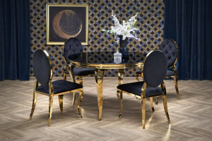 MASA DINING REGINALD 2, 120 CM, NEGRU/AURIU, BLAT DIN STICLA SI PICIOARE DIN METAL, STIL MODERN