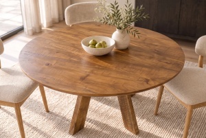 MASA DINING ROTUNDA ART WOOD 120CM, REALIZATA DIN LEMN DE MANGO, CULOARE MARO - Img 10