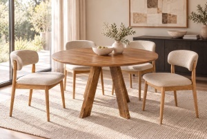 MASA DINING ROTUNDA ART WOOD 140CM, REALIZATA DIN LEMN DE MANGO, CULOARE MARO - Img 5
