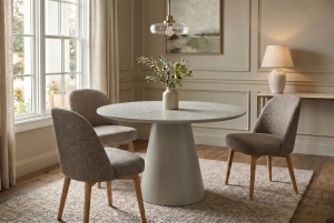 MASA DINING ROTUNDA VOGUE 120CM, REALIZATA DIN MATERIAL MDF, CULOARE MARMURA/GRI, INVICTA INTERIOR - Img 4