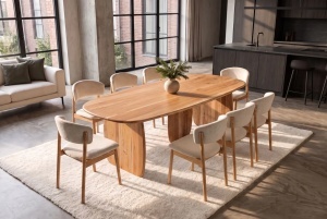 MASA DINING SCULPTURA, OVALA 240CM, REALIZATA DIN LEMN DE SALCAM, CULOARE NATUR - Img 4