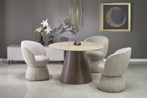 MASA DINING STIL PIREUS, 120 CM, TRAVERTIN/NUC, DIN MARMURA SI MDF FURNIRUIT, STIL MODERN