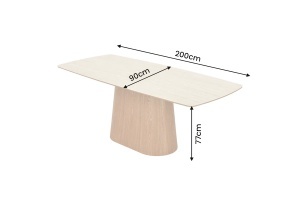 MASA DINING UNIQUE 200CM, REALIZATA DIN FURNIR DE STEJAR, BLAT CERAMIC CULOARE BEJ/NATUR, INVICTA INTERIOR - Img 9