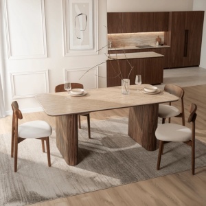 MASA DREPTUNGHIULARA 180CM, ARTIM MEBLE, REALIZATA DIN MDF SI CERAMICA, CULOARE TRAVERTIN/NUC, STIL MODERN