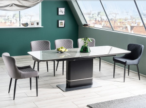 MASA EXTENSIBILA, 160/210 CM, EFECT DE MARMURA GRI/NEGRU MAT, DIN CERAMICA, MDF SI METAL, STIL MODERN