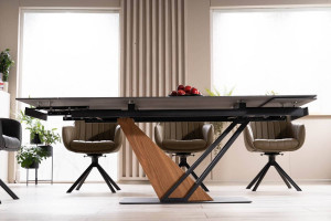 MASA EXTENSIBILA, 160/220 CM, EFECT DE MARMURA NEAGRA/STEJAR/NEGRU MAT, DIN CERAMICA, MDF SI METAL, STIL MODERN - Img 3