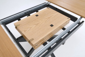 MASA EXTENSIBILA ACORD, 120/200 CM, NATURAL/NEGRU, DIN MDF, FURNIR SI METAL, STIL MODERN - Img 4