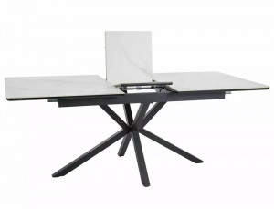 MASA EXTENSIBILA ALPINE, 160/200 CM, EFECT DE MARMURA ALBA/NEGRU MAT, DIN MDF, CERAMICA SI METAL, STIL MODERN - Img 5