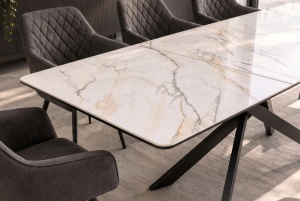 MASA EXTENSIBILA ALPINE 160-200CM, REALIZATA DIN METAL SI BLAT MDF SI CERAMICA, DE CULOARE MARMURA - Img 8